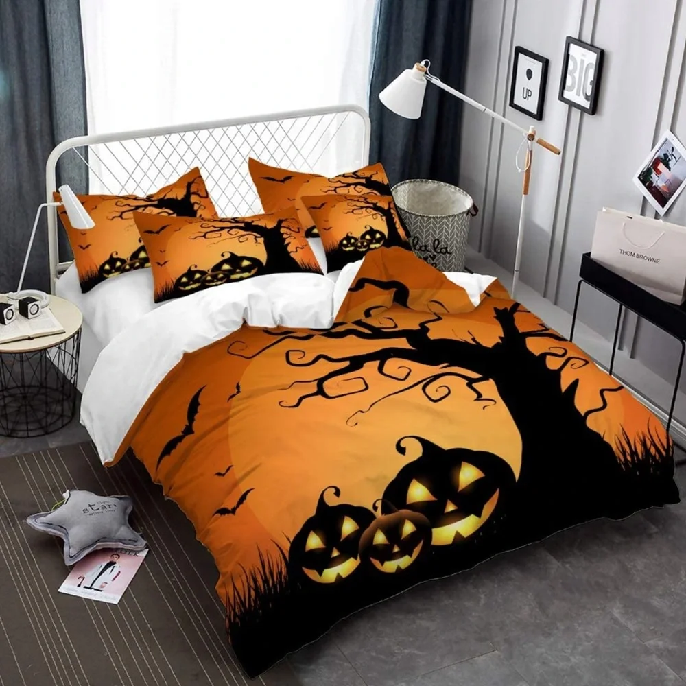 Halloween Pumpkin Lantern Bedding Sets, Duvet Cover Set 3 Pieces Twin Size